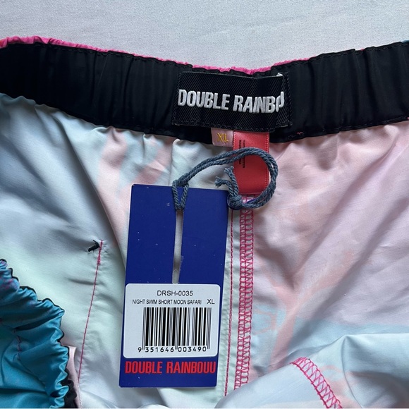 NWT DOUBLE RAINBOUU blue multicolor elastic palm tree Hawaiian beach swim trunks - Picture 5 of 6